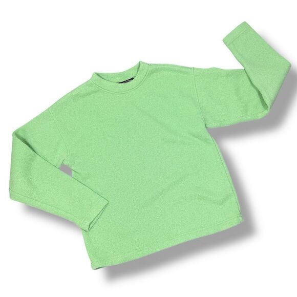 Exist Fleece Lined Terrycloth Knit Crew Neck Sweatshirt Lime Green Small - Picture 13 of 13